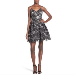 Soloiste Black V-Neck Bonded Lace Skater Dress EUC